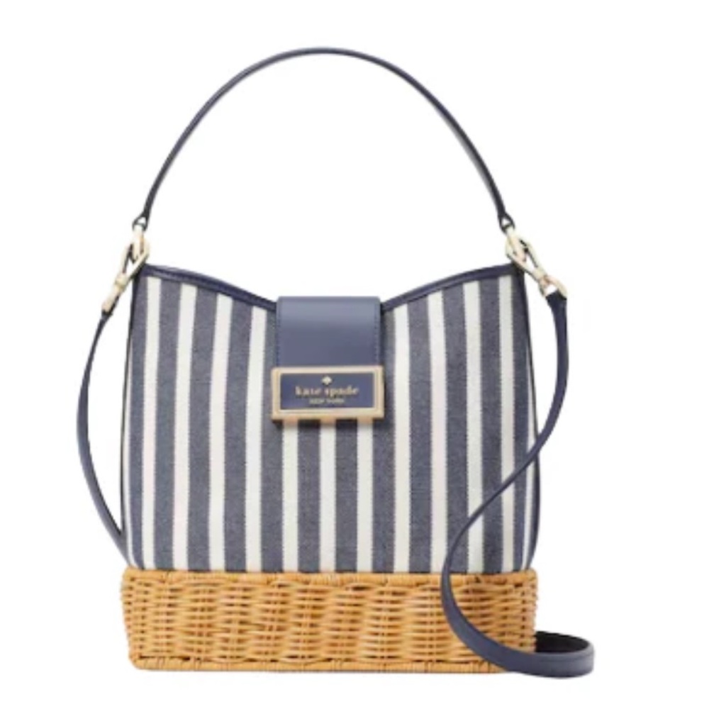 Kate Spade Blue and Tan Shoulder Bag with Nautical Stripes